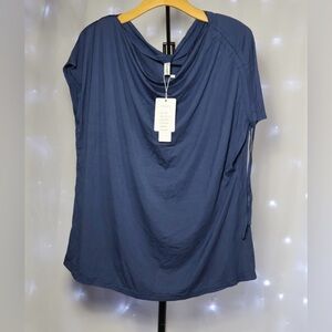 Elegant Navy Drape Blouse